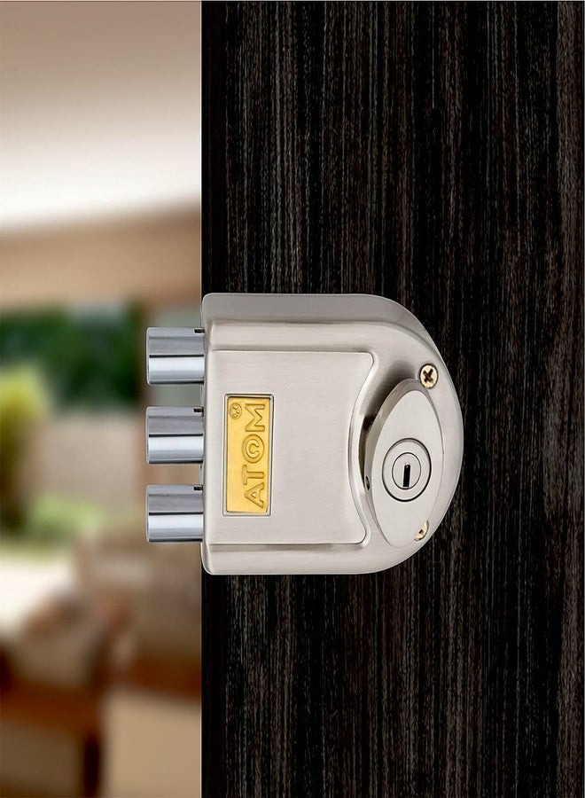 Atom Tri Bolt Main Door Lock with 4 Reversible Brass Keys | Silver Stain Finish, 12 x 9.5 x 3 cm | Heavy Duty Deadbolt Door Lock, Best Suitable for Double & Single Doors and Can Be Operated from Both Sides of Door, ML003 - Image 5